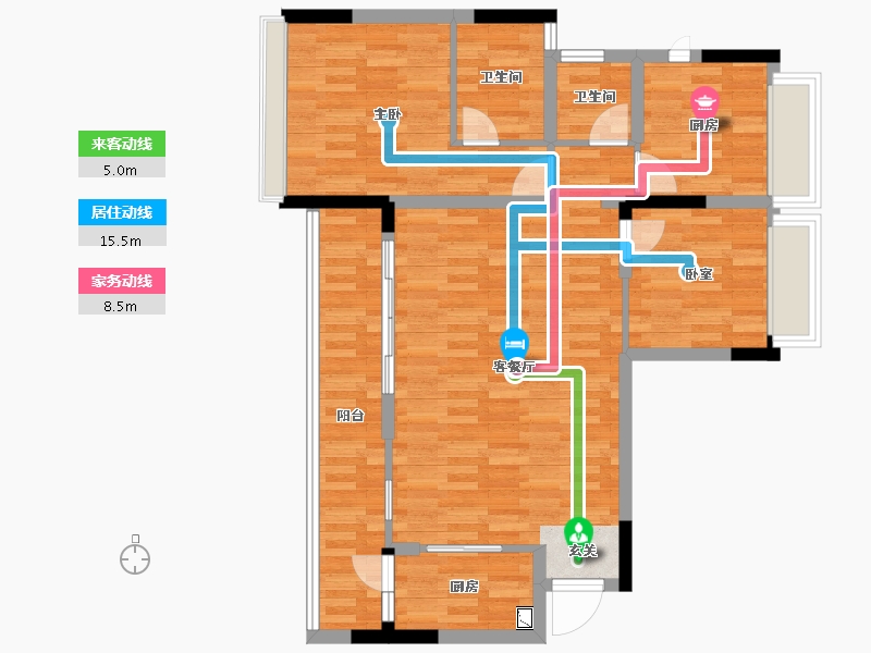 重庆-重庆市-光华安纳溪湖C2组团31,29,30,32套内90m²-84.45-户型库-动静线