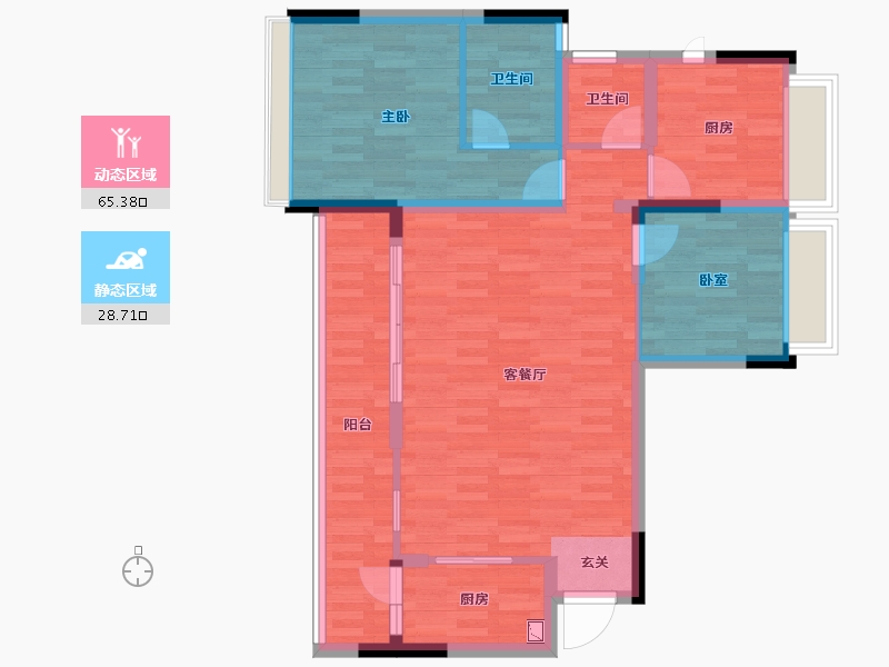 重庆-重庆市-光华安纳溪湖C2组团31,29,30,32套内90m²-84.45-户型库-动静分区