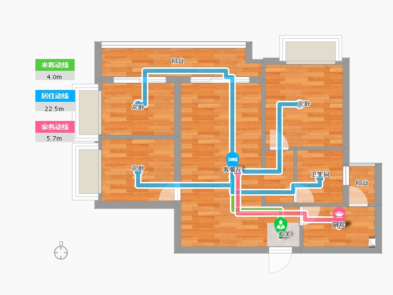 重庆-重庆市-光华安纳溪湖C2组团31号楼,套内74m²-59.20-户型库-动静线