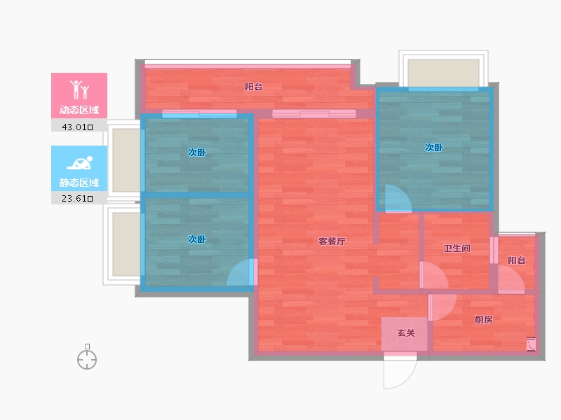 重庆-重庆市-光华安纳溪湖C2组团31号楼,套内74m²-59.20-户型库-动静分区