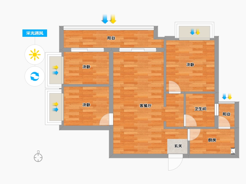 重庆-重庆市-光华安纳溪湖C2组团31号楼,套内74m²-59.20-户型库-采光通风