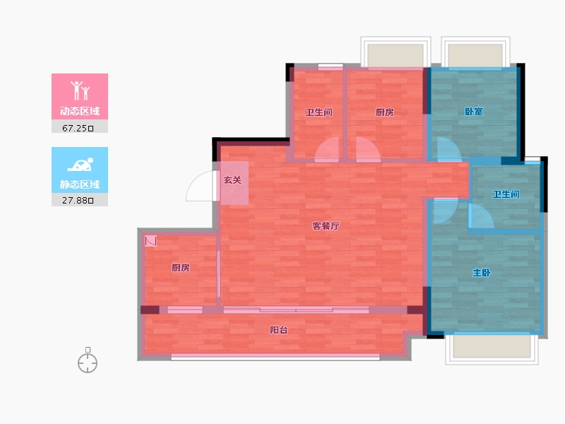 重庆-重庆市-光华安纳溪湖C2组团31,39,17套内90m²-85.52-户型库-动静分区