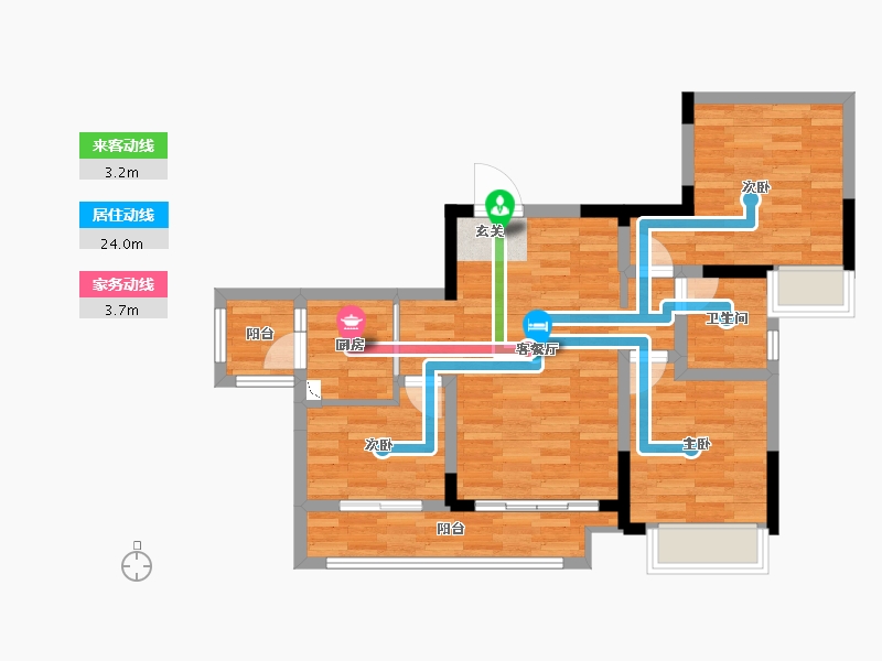 重庆-重庆市-光华安纳溪湖C2组团31,29,30,32套内74m²-69.14-户型库-动静线