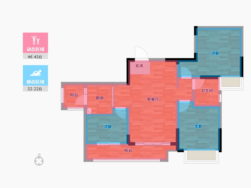 重庆-重庆市-光华安纳溪湖C2组团31,29,30,32套内74m²-69.14-户型库-动静分区