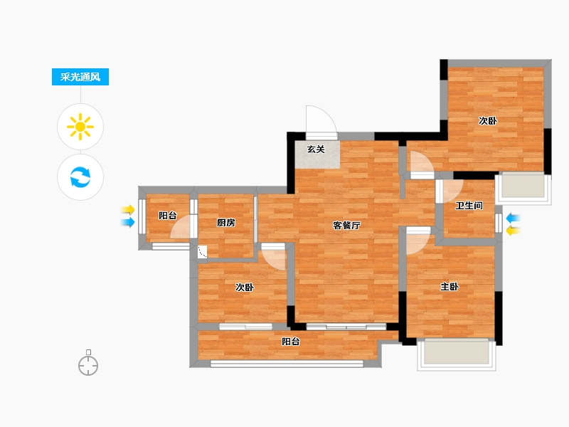 重庆-重庆市-光华安纳溪湖C2组团31,29,30,32套内74m²-69.14-户型库-采光通风