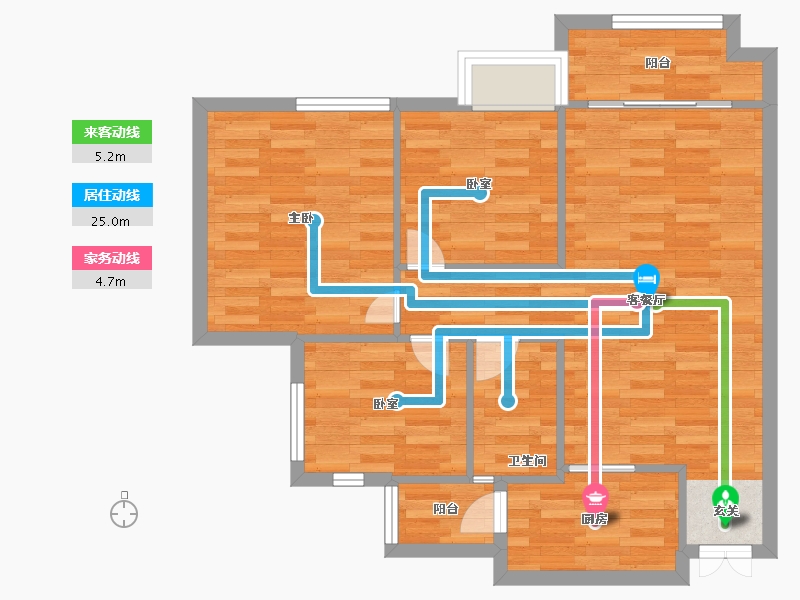 重庆-重庆市-保亿湖山鹿鸣30号楼建面90.63m²-73.45-户型库-动静线