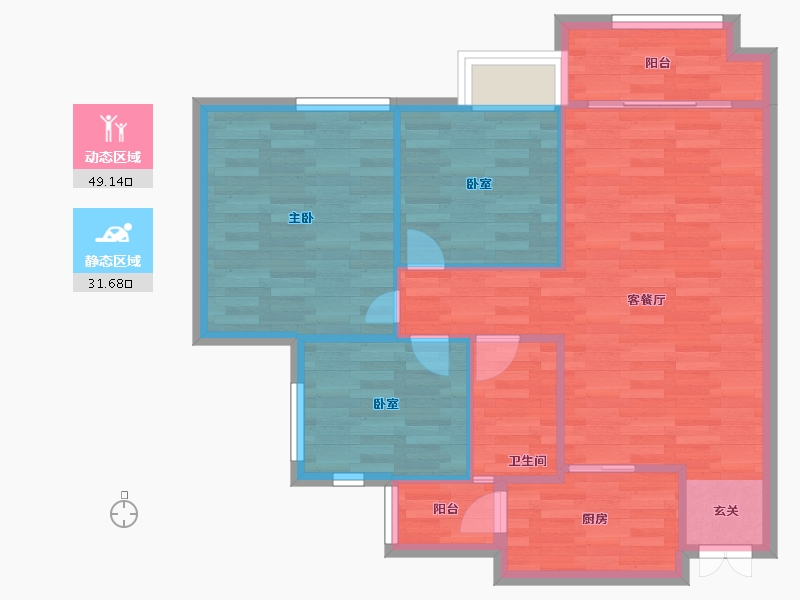 重庆-重庆市-保亿湖山鹿鸣30号楼建面90.63m²-73.45-户型库-动静分区