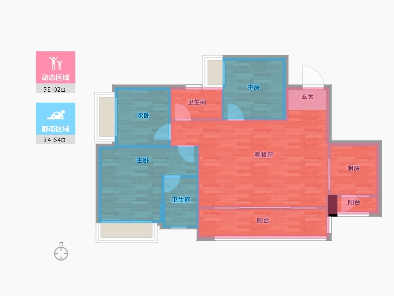 重庆-重庆市-新天泽首誉1号楼,2,15,16套内82m²-79.54-户型库-动静分区