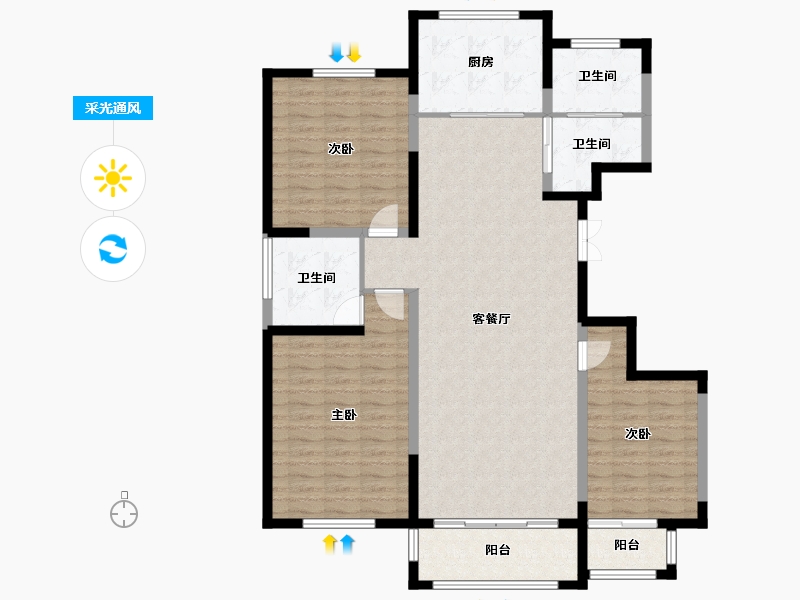 宁夏回族自治区-银川市-金地花园-125.78-户型库-采光通风