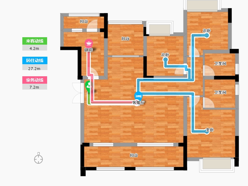 重庆-重庆市-光亮天润城4号地块1号楼,4号地块2号楼,4号地块3号楼130.78m²-108.04-户型库-动静线