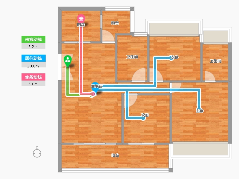 重庆-重庆市-璞缇1号一期8号楼套内83m²-83.00-户型库-动静线