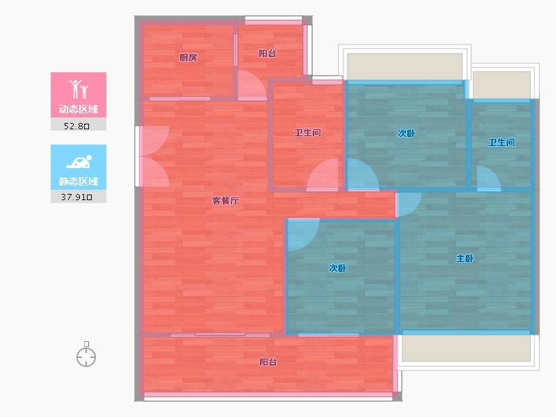 重庆-重庆市-璞缇1号一期8号楼套内83m²-83.00-户型库-动静分区