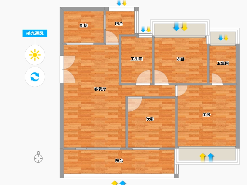 重庆-重庆市-璞缇1号一期8号楼套内83m²-83.00-户型库-采光通风