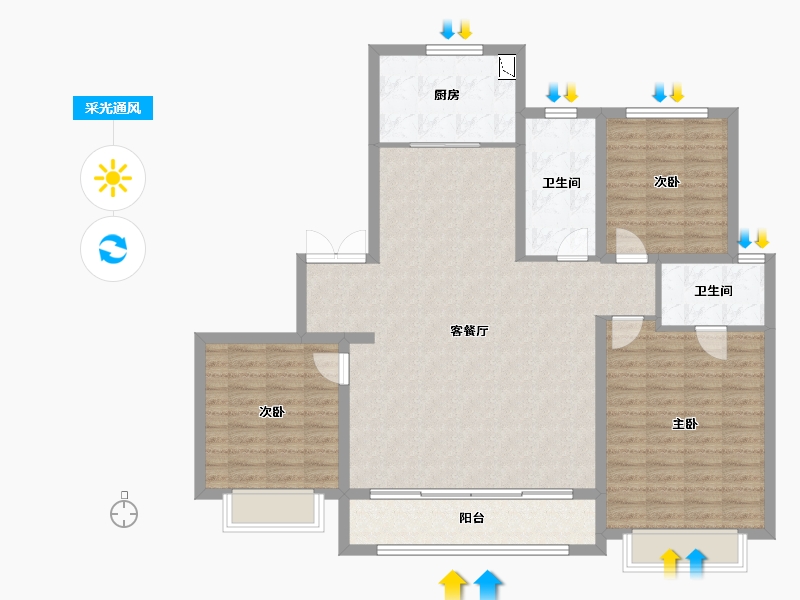 陕西省-西安市-正荣紫阙台-119.60-户型库-采光通风