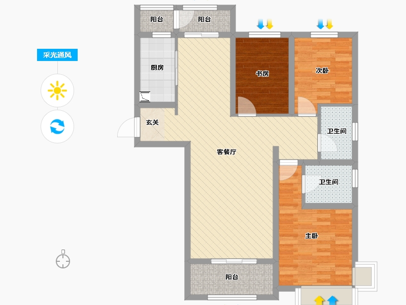 河北省-石家庄市-中冶德贤公馆-83.85-户型库-采光通风