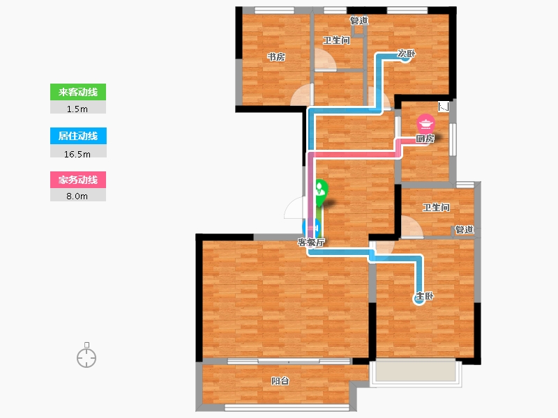 河南省-郑州市-康桥东麓园5号楼,6号楼,8号楼,9号楼,10号楼,11号楼129m²-103.20-户型库-动静线