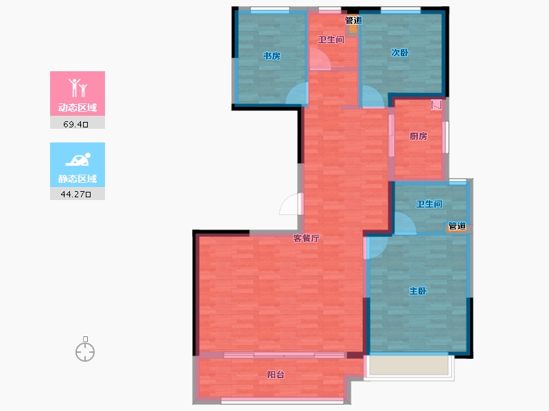 河南省-郑州市-康桥东麓园5号楼,6号楼,8号楼,9号楼,10号楼,11号楼129m²-103.20-户型库-动静分区