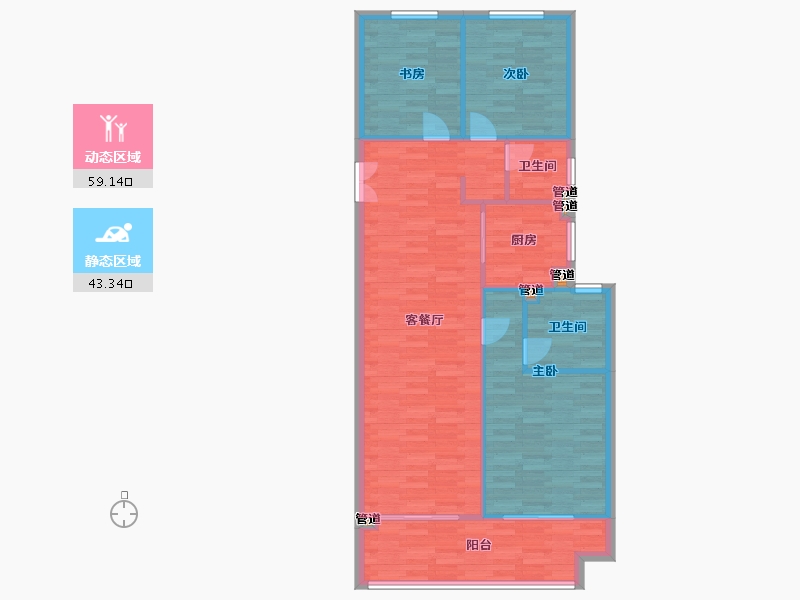 河南省-郑州市-美盛教育港湾一期2,3,4,1,11号楼118m²-94.40-户型库-动静分区