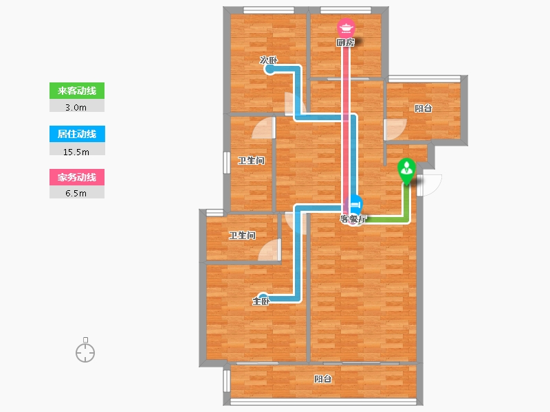 河南省-郑州市-美盛北龙台1号楼,12号楼118m²-94.40-户型库-动静线