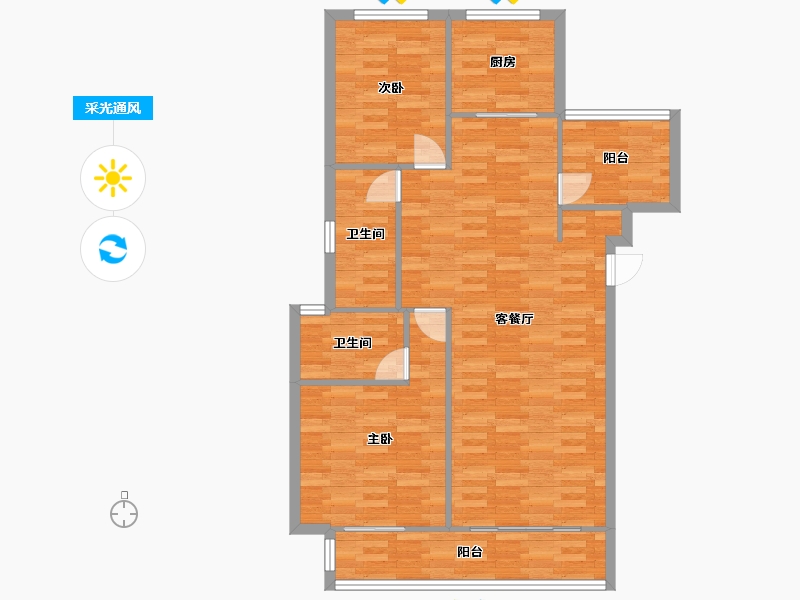 河南省-郑州市-美盛北龙台1号楼,12号楼118m²-94.40-户型库-采光通风