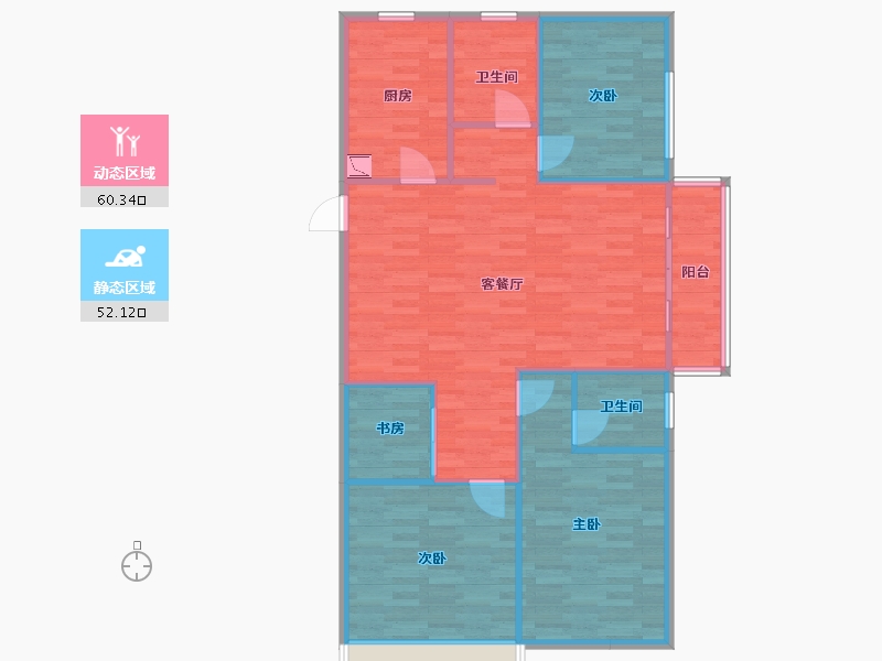 河南省-郑州市-美盛北龙台1号楼130m²-104.00-户型库-动静分区