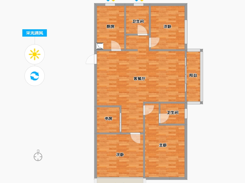 河南省-郑州市-美盛北龙台1号楼130m²-104.00-户型库-采光通风