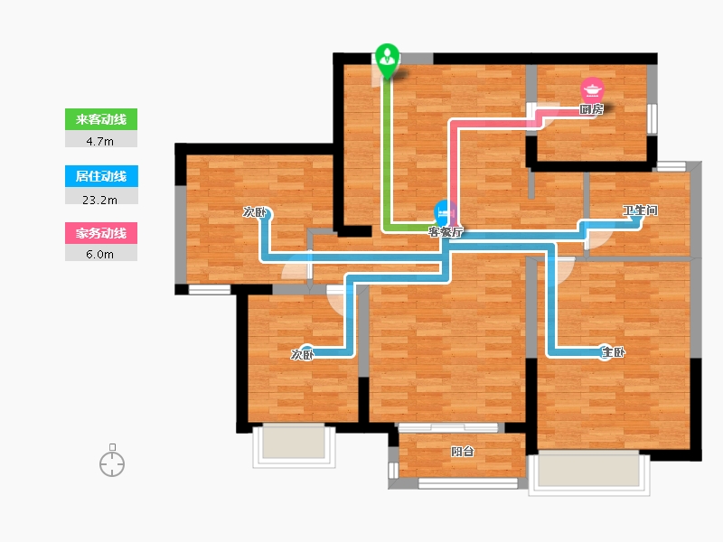 河南省-郑州市-融创蘭园2号楼109m²-87.20-户型库-动静线