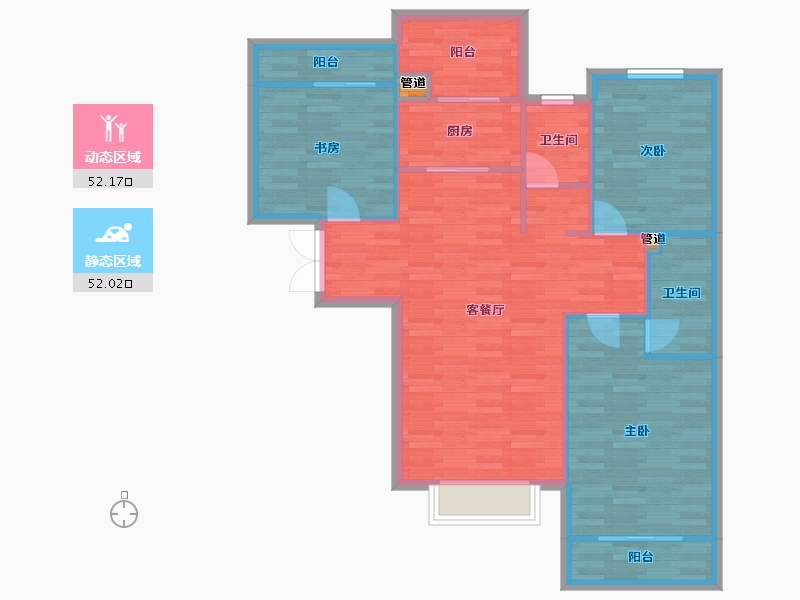 河南省-郑州市-泉舜上城17号楼,13号楼,10号楼,6号楼,16号楼129m²-95.47-户型库-动静分区