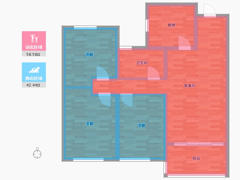 河南省-郑州市-融创金林金水府1号楼113m²-90.40-户型库-动静分区