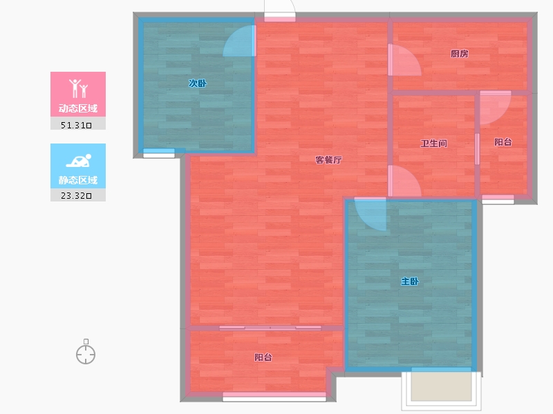 河南省-郑州市-融创蘭园9号楼85m²-68.01-户型库-动静分区