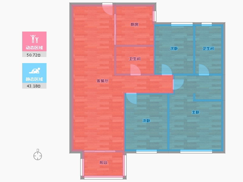 河南省-郑州市-融创中永中原大观8号楼,9号楼,10号楼107m²-85.60-户型库-动静分区