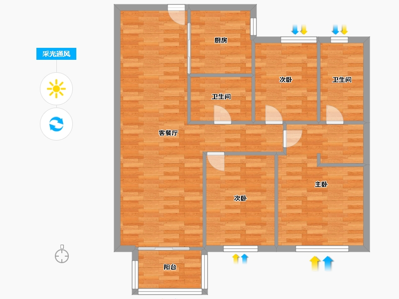 河南省-郑州市-融创中永中原大观8号楼,9号楼,10号楼107m²-85.60-户型库-采光通风