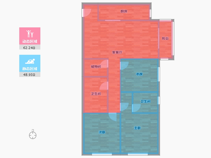 河南省-郑州市-融创中永中原大观16号楼,17号楼,18号楼127m²-101.60-户型库-动静分区