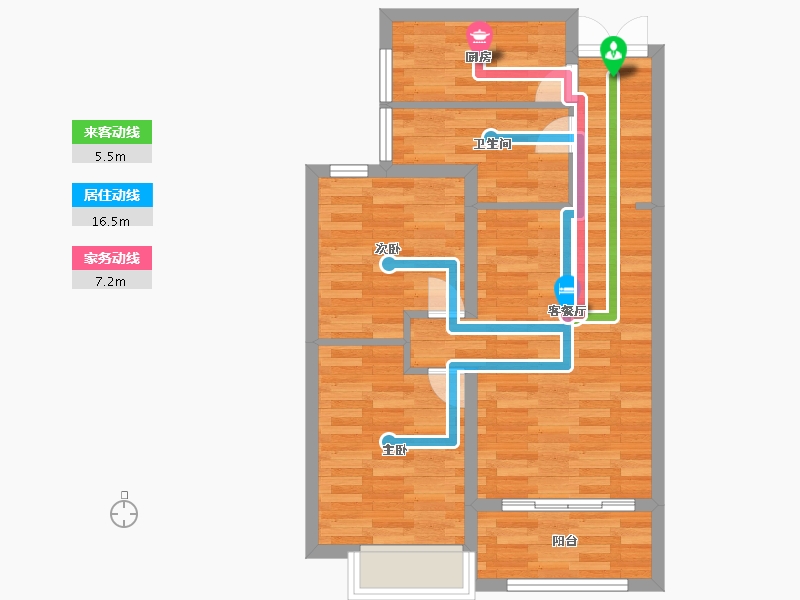 河南省-郑州市-申泰中原印象77m²-61.60-户型库-动静线