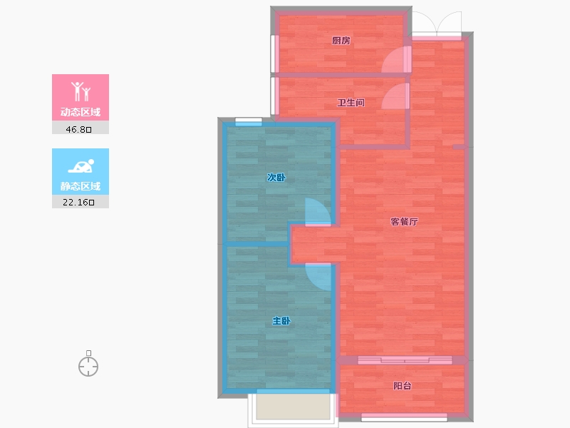 河南省-郑州市-申泰中原印象77m²-61.60-户型库-动静分区