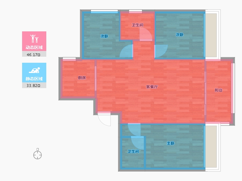 河南省-郑州市-碧桂园天麓1号楼91m²-72.80-户型库-动静分区