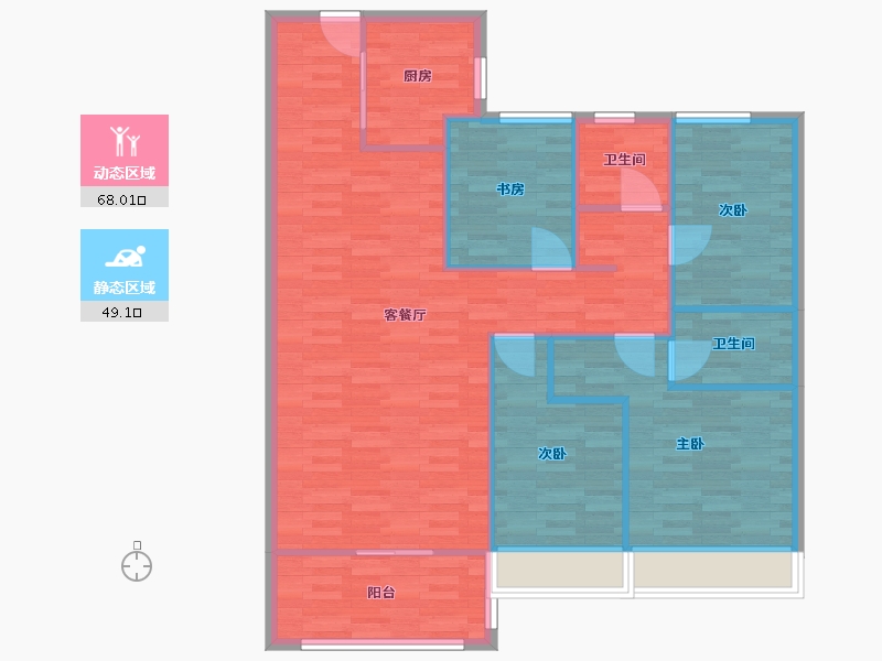 河南省-郑州市-碧桂园天麓1号楼134m²-107.21-户型库-动静分区