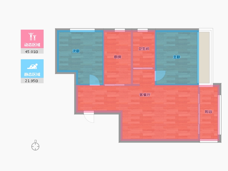 河南省-郑州市-碧桂园天麓2号楼76m²-60.80-户型库-动静分区