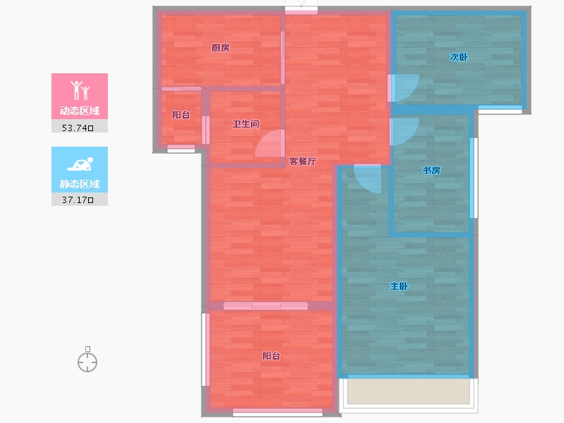 河南省-郑州市-东方宇亿万林府1号楼106m²-81.61-户型库-动静分区