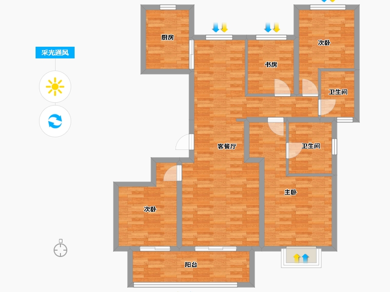 河南省-郑州市-福晟九州府6号楼144m²-103.54-户型库-采光通风