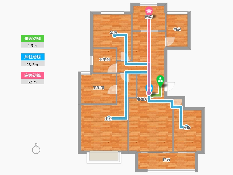 河南省-郑州市-福晟九州府1号楼,6号楼136m²-105.37-户型库-动静线