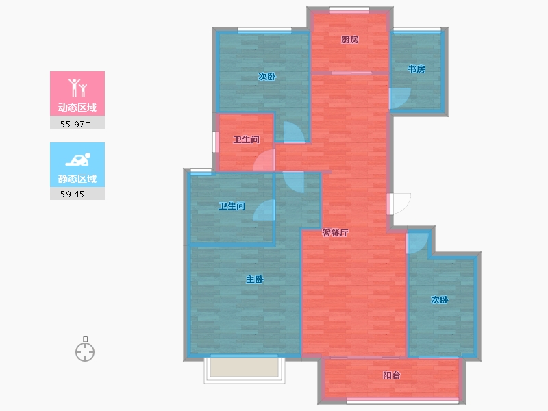 河南省-郑州市-福晟九州府1号楼,6号楼136m²-105.37-户型库-动静分区