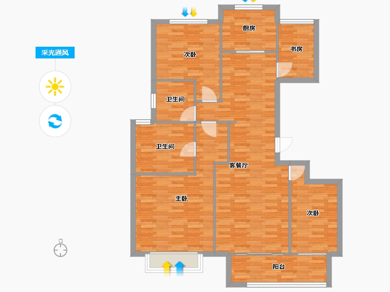 河南省-郑州市-福晟九州府1号楼,6号楼136m²-105.37-户型库-采光通风