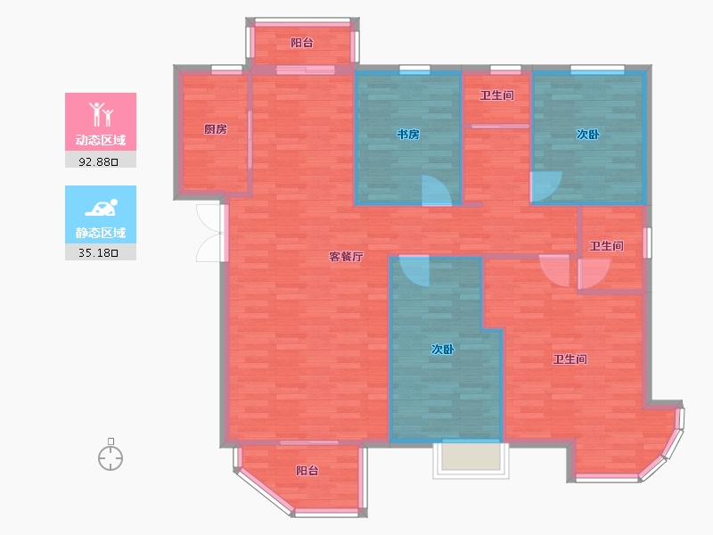 河南省-郑州市-瀚海尔湾1号楼,3号楼,10号楼,11号楼147m²-117.60-户型库-动静分区