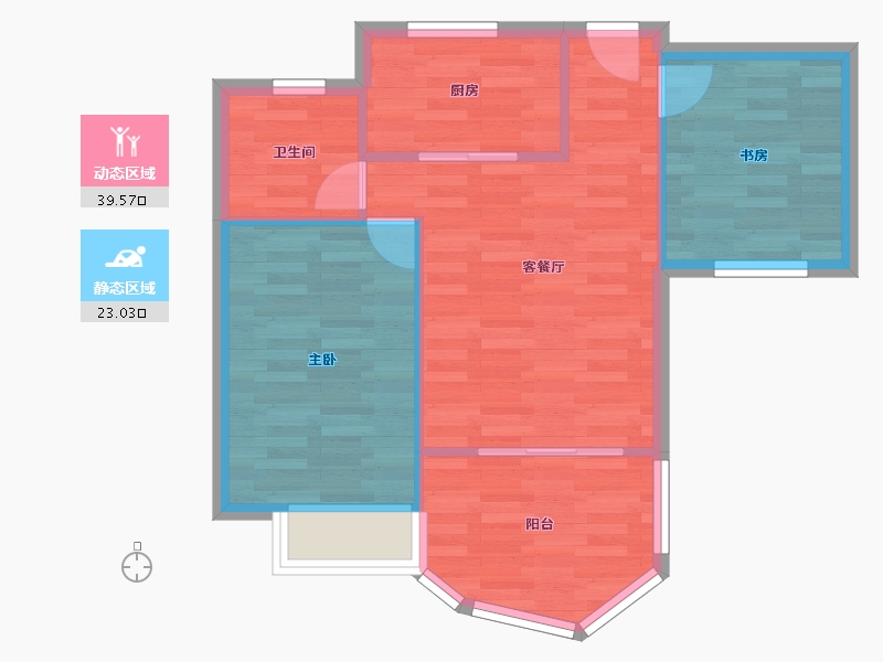 河南省-郑州市-瀚海思念城71m²-56.80-户型库-动静分区