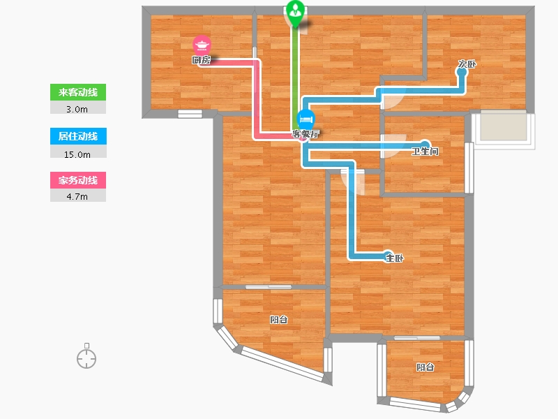 河南省-郑州市-瀚海思念城87m²-69.60-户型库-动静线