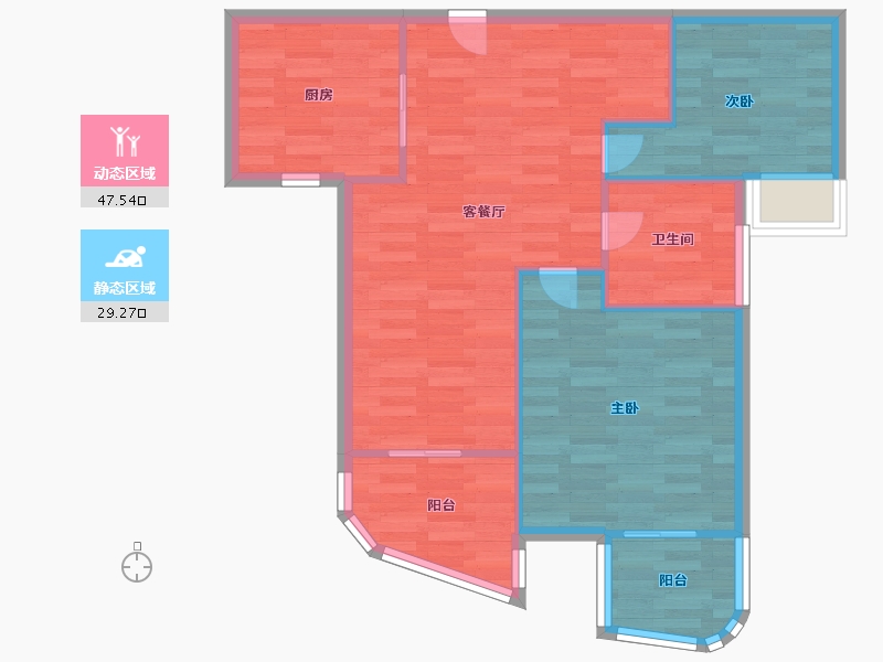 河南省-郑州市-瀚海思念城87m²-69.60-户型库-动静分区