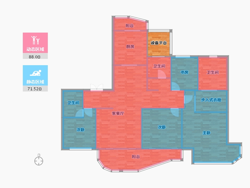 河南省-郑州市-瀚海思念城190m²-151.99-户型库-动静分区