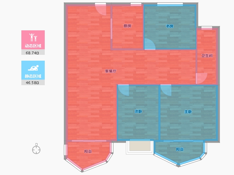 河南省-郑州市-瀚海思念城98m²-106.71-户型库-动静分区