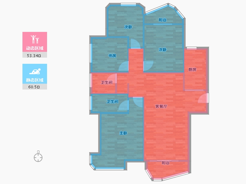 河南省-郑州市-瀚海思念城130m²-104.00-户型库-动静分区